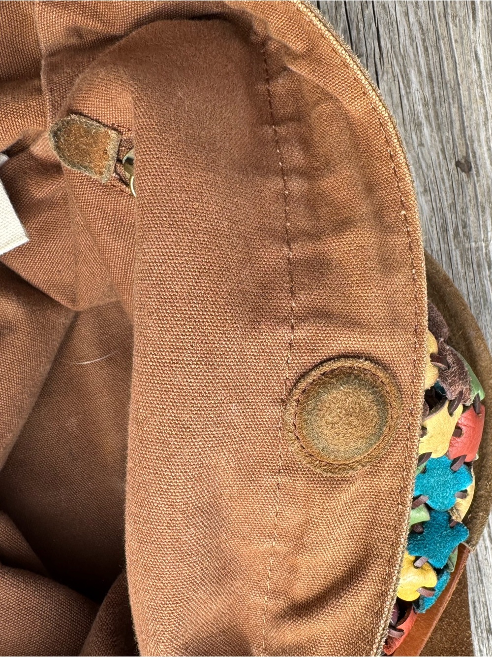 Vintage Lucky Brand Brown Suede Tote with Multicolor Flower Studs - Picture 10 of 15